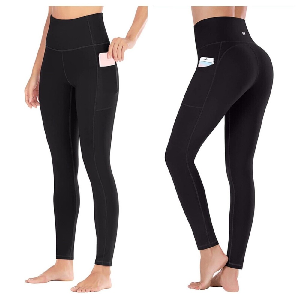 Ewedoos Yoga Leggings Black Pants Size S Side Pockets Mid Rise Waist